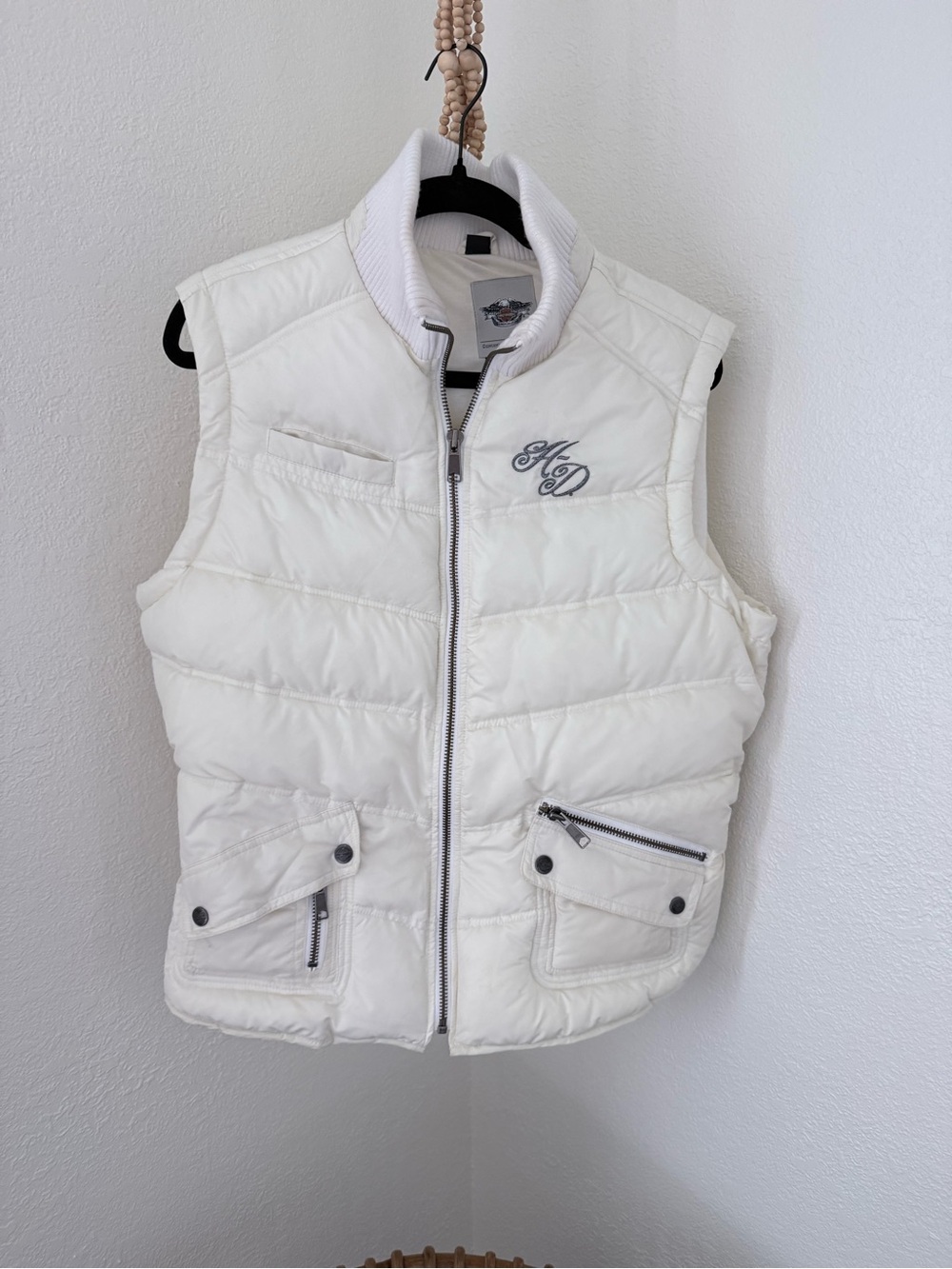 White Harley Davidson Cream Puffer Vest